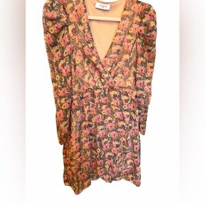 Axara Paris puff sleeve surplus floral dress-Faux Wrap-Size Large-Lined